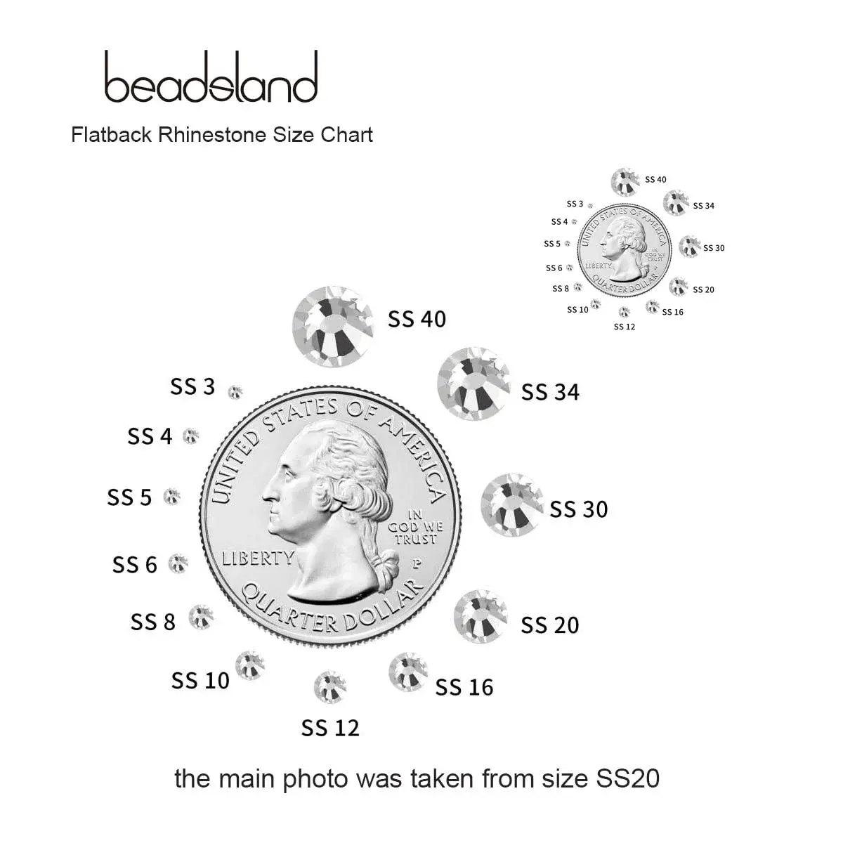 BEADSLAND Flat Back Crystal Rhinestones SS6 (1.9-2.1mm) 1440pcs | Glass Craft Gems for Nail Art & Glue Fix - view 3