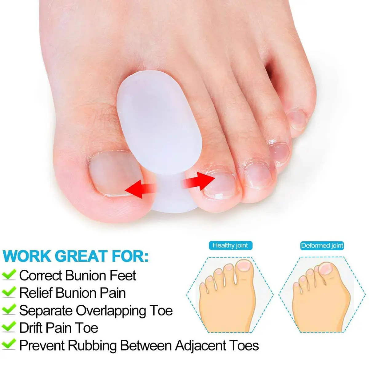 Povihome Gel Toe Spacers Separators for Bunions, 10 Pack Large Size | Corrects Overlapping Toes - view 5