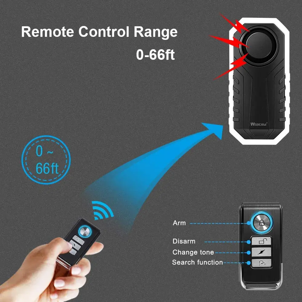 Wsdcam 113dB Motorcycle Alarm System with Remote | Vibration Motion Sensor & SOS Function - view 5