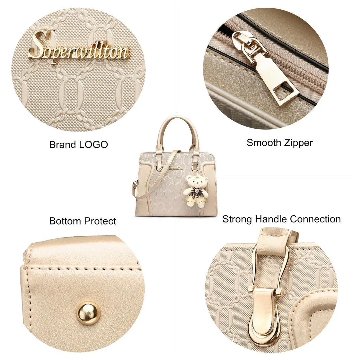 Soperwillton Women's Satchel Handbag Purse Set PU Leather with Wallet 4pcs | Large Capacity, Stylish & Durable - view 5