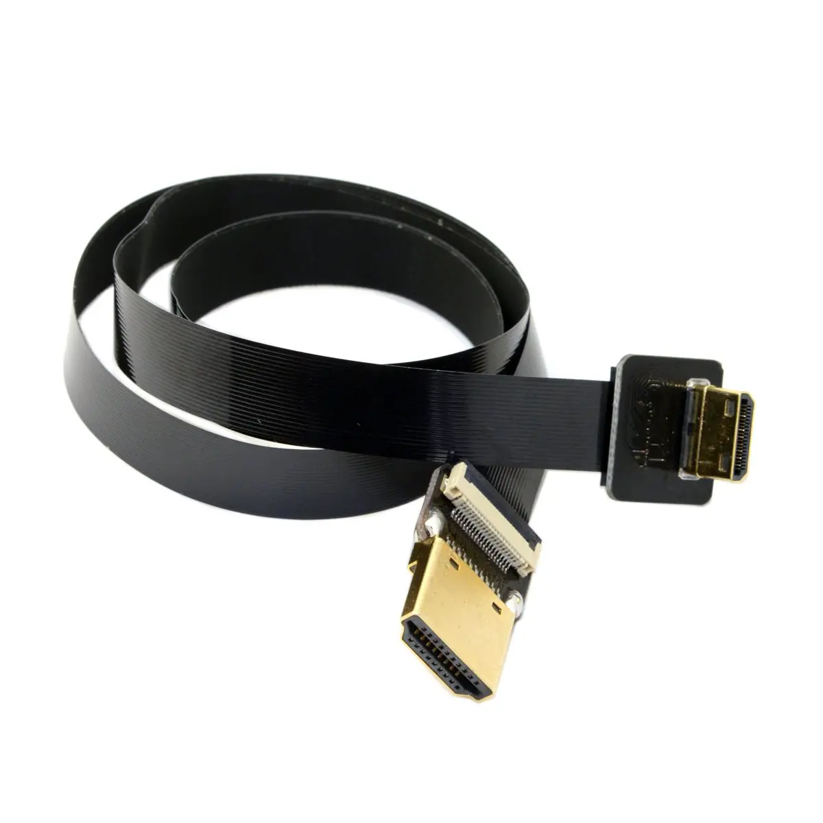 cablecc 90 Degree Up Angled FPV Mini HDMI to HDMI Flat Cable 50cm (1.6ft) | Connects Mini HDMI Devices to Standard HDMI Displays - main product image