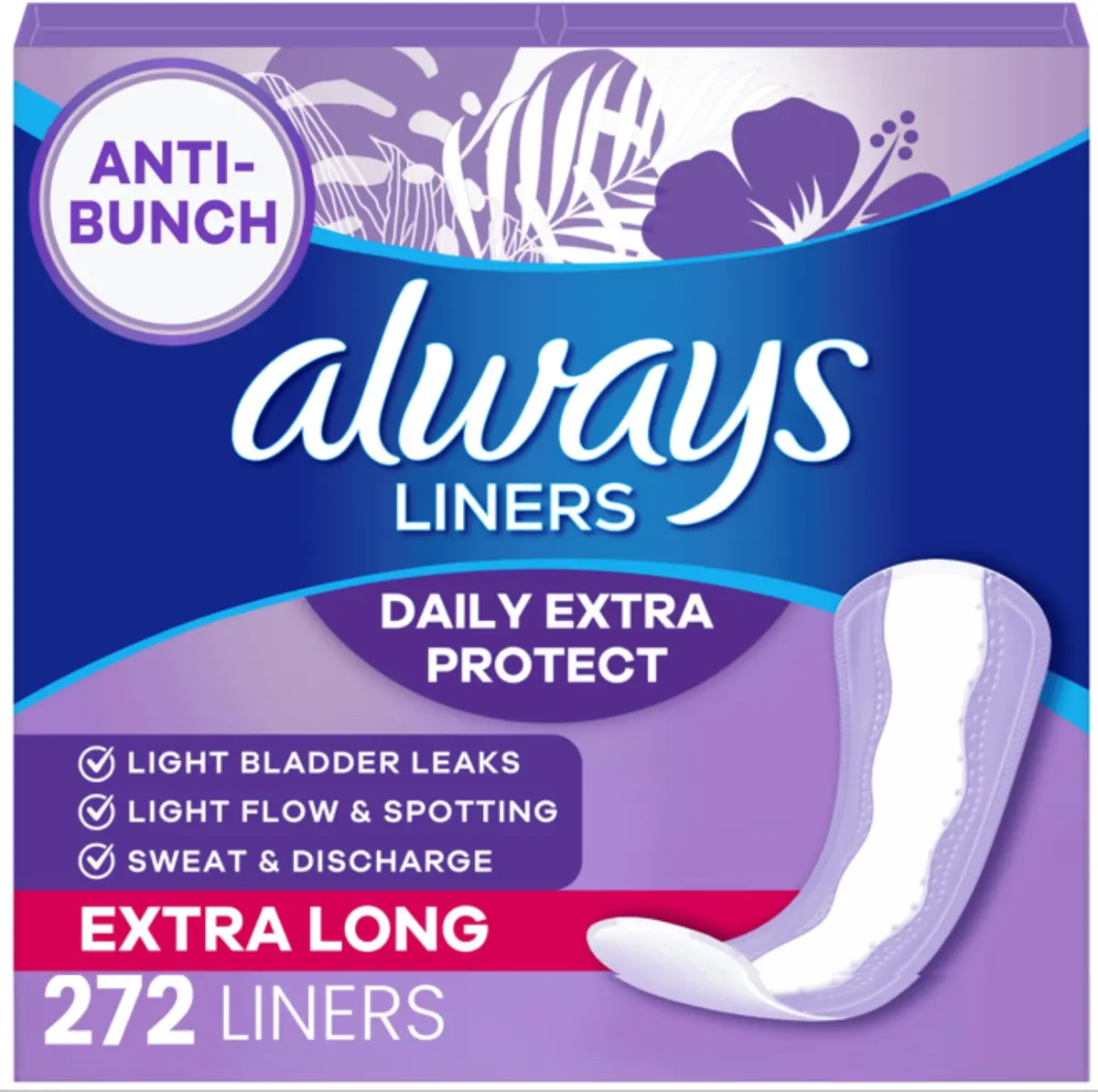 Always Xtra Protection Daily Liners, Extra Long, Unscented | 272 Count | Multi-Fluid Protection - main product image