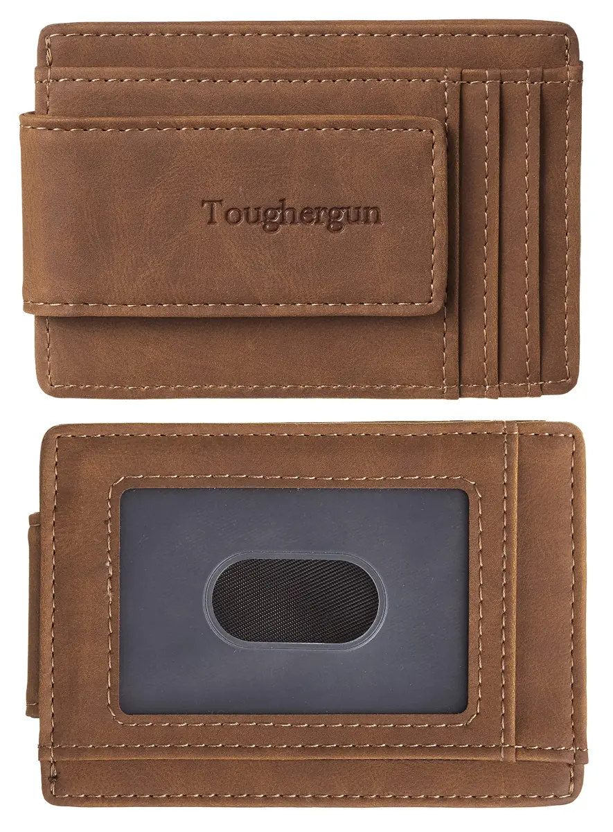 Toughergun Slim Wallet for Men - Deep Brown RFID Blocking Money Clip, Minimalist Front Pocket Credit Card Holder - main product image