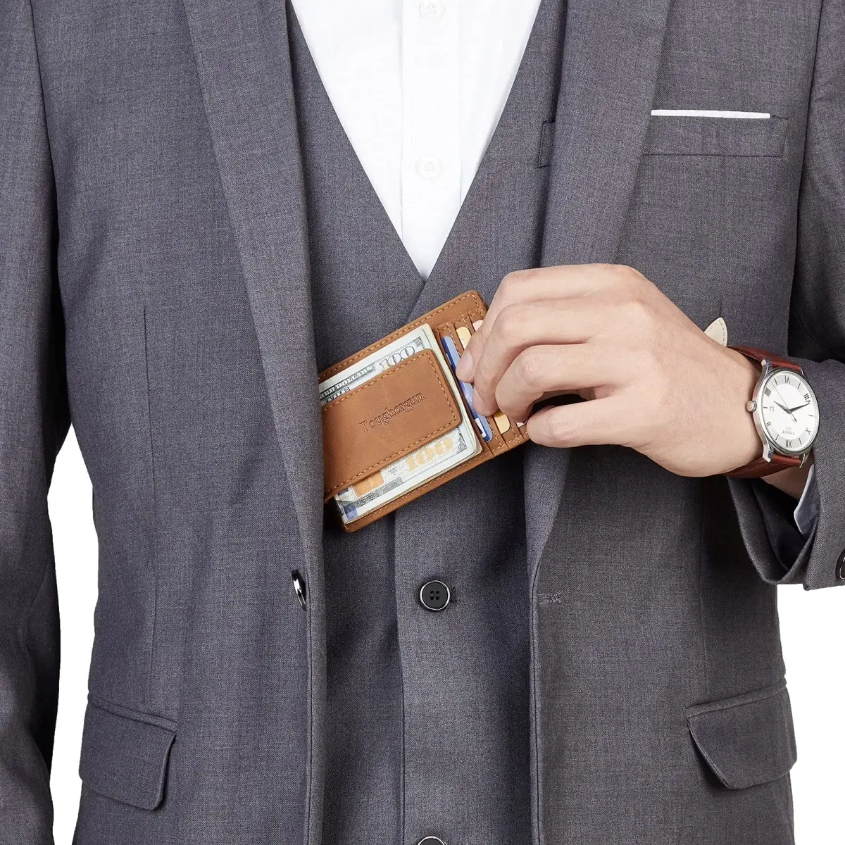 Toughergun Slim Wallet for Men - Deep Brown RFID Blocking Money Clip, Minimalist Front Pocket Credit Card Holder - view 3