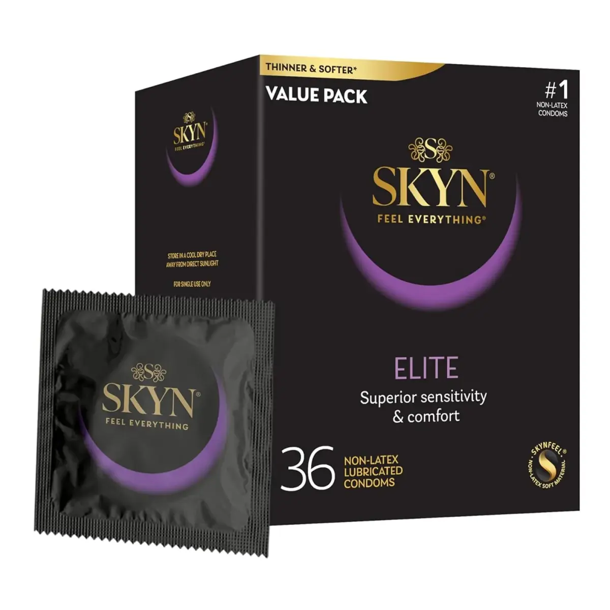 SKYN Elite Ultra-Thin Lubricated Latex-Free Condoms 36 Count | Sensitive, Soft, and Comfortable for Enhanced Experience - main product image