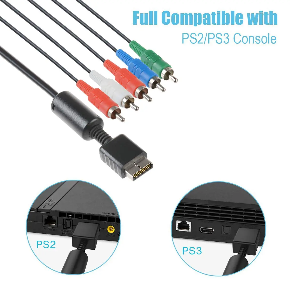 TENINYU Compatible with PS2/PS3/PS3 Slim HDTV-Ready TV HD Component AV Cable 6FT Black | Sharp Video & Sound - view 5