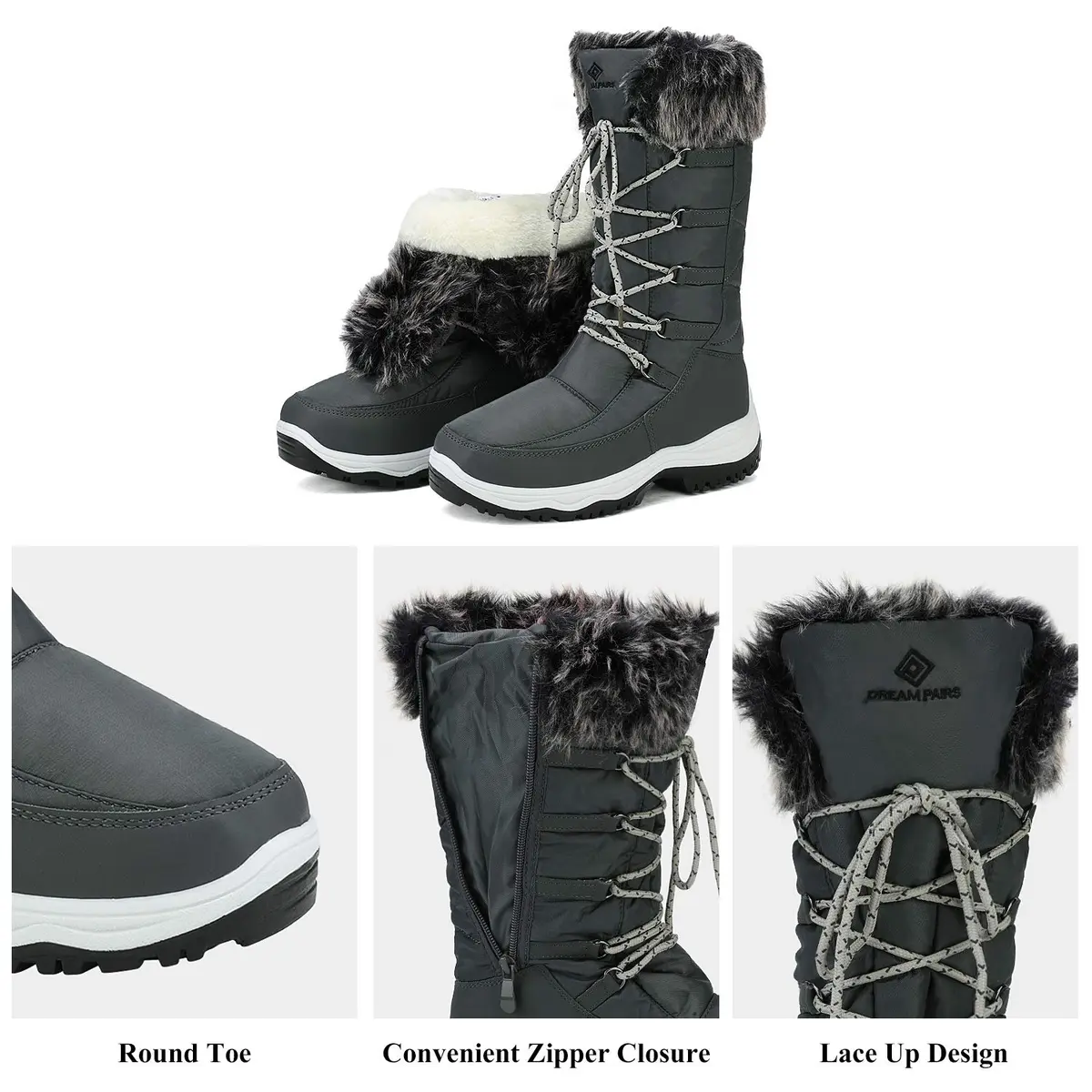 DREAM PAIRS Women's Warm Faux Fur Lined Mid-Calf Snow Boots Size 11 | Waterproof & Insulated for Indian Winters - view 4