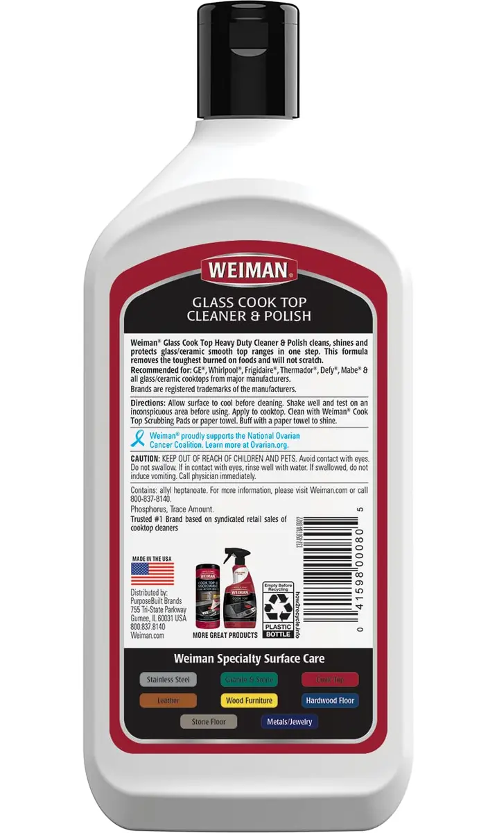 Weiman Ceramic and Glass Cooktop Cleaner and Polish 20 Ounce (591 ml) | Gentle Formula for Streak-Free Shine - view 2