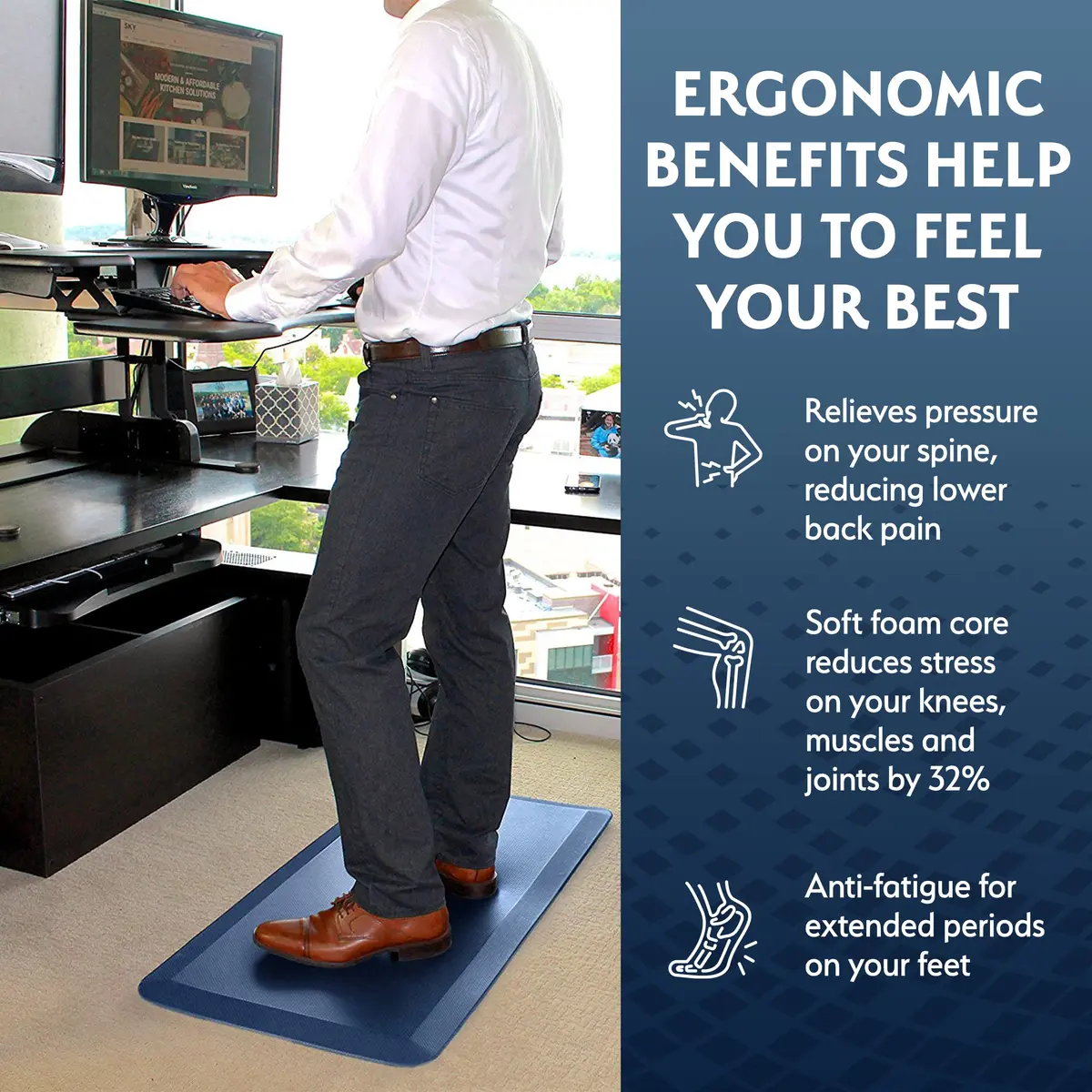 Sky Solutions Anti Fatigue Mat - 3/4" Cushioned Kitchen Rug & Standing Desk Mat, Waterproof, Non Slip (20" x 39", Grey) | Comfort & Durability - view 5