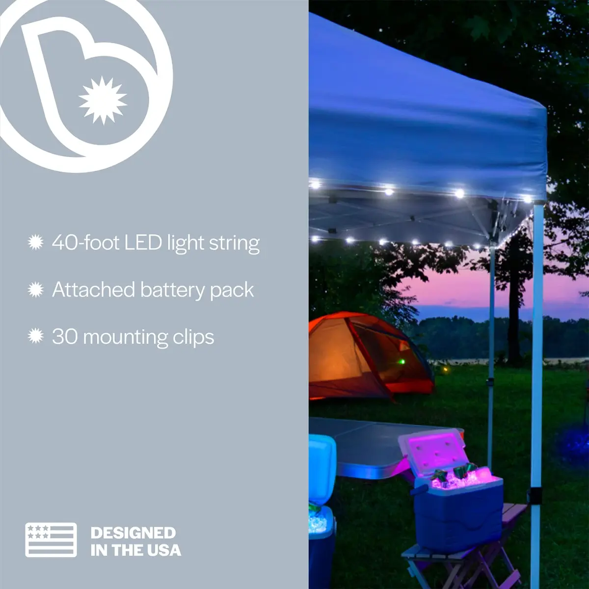 Brightz LED Canopy Lights, White 40ft String Light for 10x10 Tents | Weather-Resistant, Battery-Operated, Perfect for Outdoor Canopies - view 6