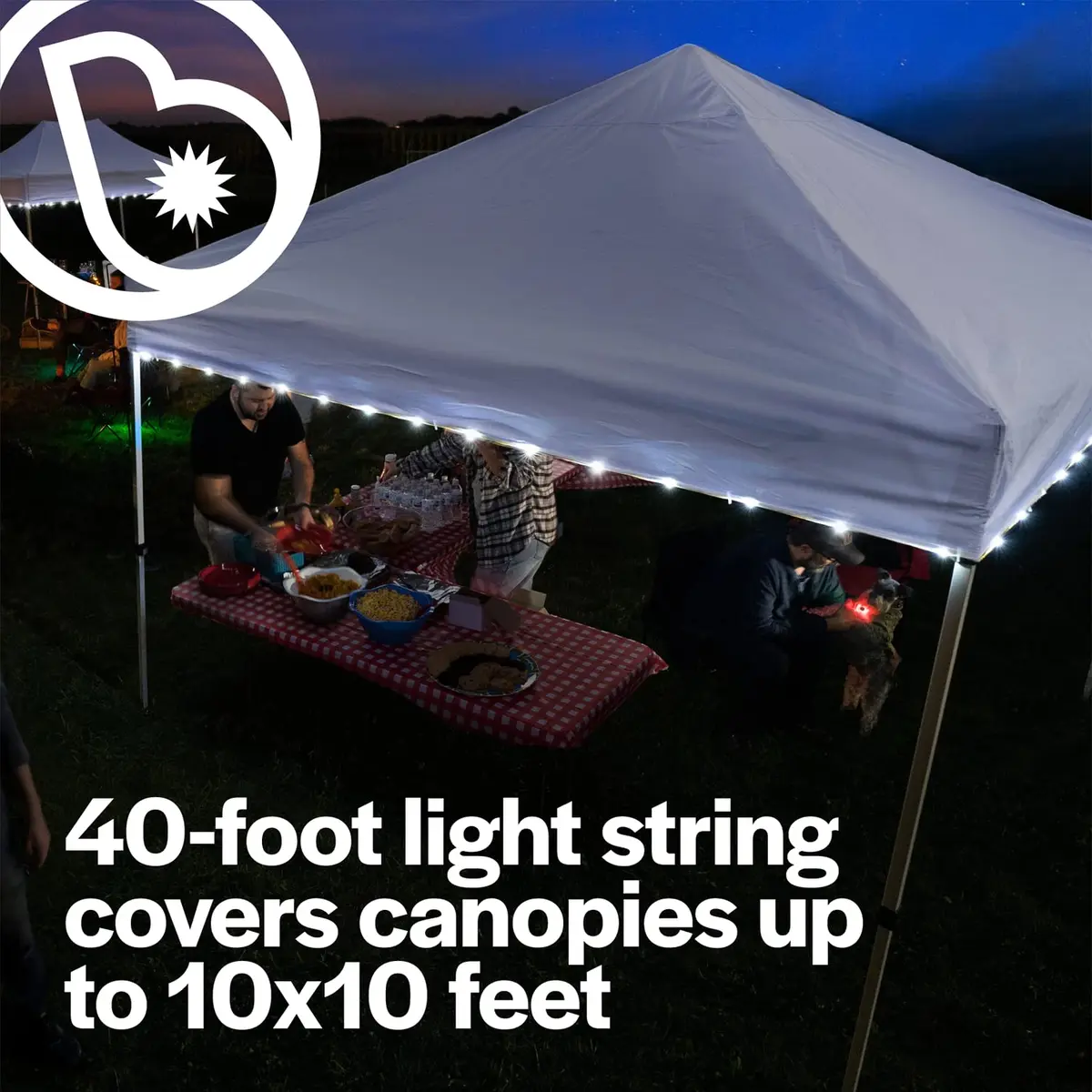 Brightz LED Canopy Lights, White 40ft String Light for 10x10 Tents | Weather-Resistant, Battery-Operated, Perfect for Outdoor Canopies - view 3
