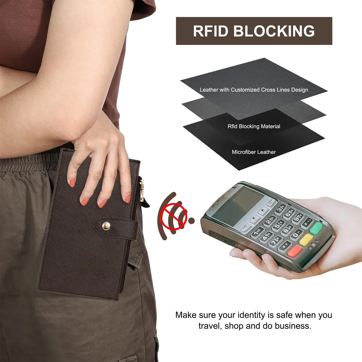 Travelambo RFID Wallet Women Large Size Bifold Multi Card Wallet Case with Zipper Pocket, 18 Pockets, Coffee - view 4
