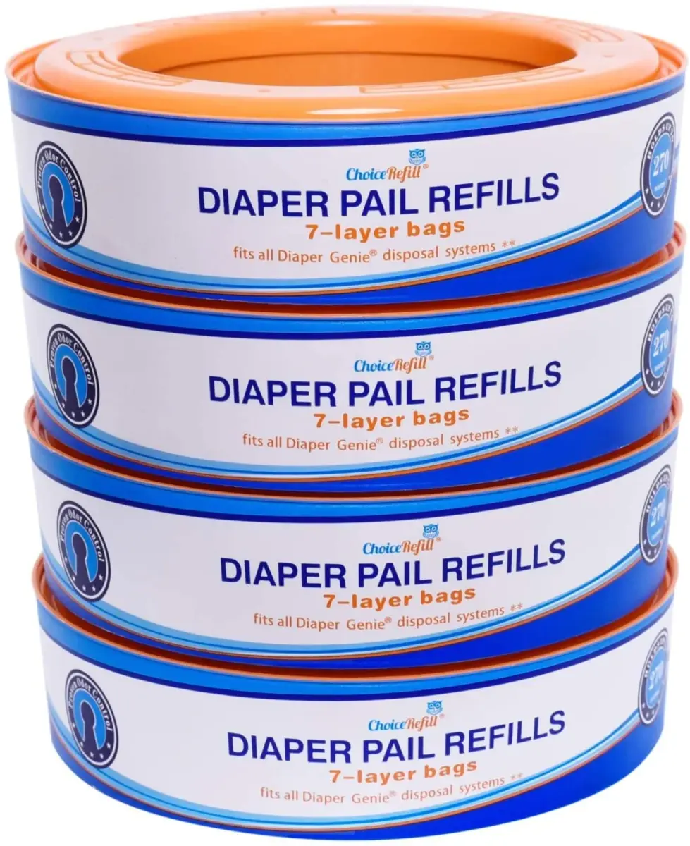 ChoiceRefill Diaper Genie Pail Refills 1300 Count (4-Pack, Blue) | 7-Layer Odor Control - main product image