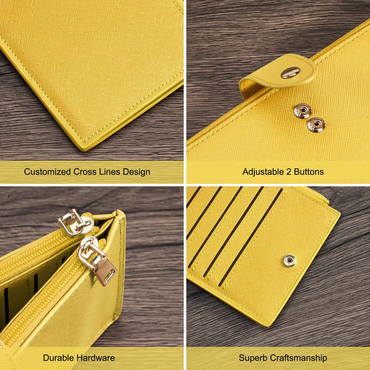 Travelambo RFID Wallet Women Large Size Bifold Multi Card Wallet Case with Zipper Pocket, 15 Card Slots, Yellow | Genuine Leather, RFID Blocking - view 6