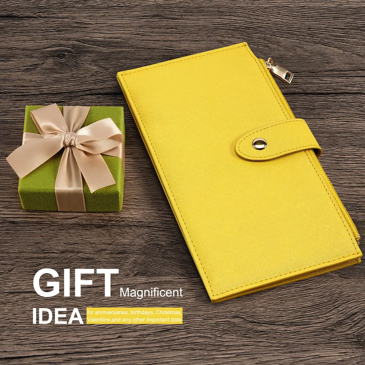 Travelambo RFID Wallet Women Large Size Bifold Multi Card Wallet Case with Zipper Pocket, 15 Card Slots, Yellow | Genuine Leather, RFID Blocking - view 7