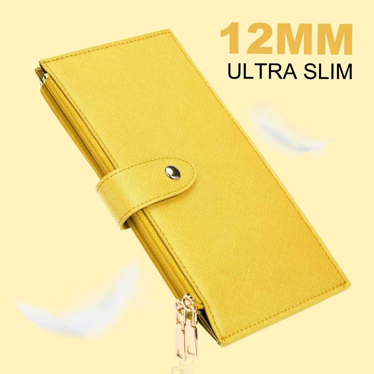 Travelambo RFID Wallet Women Large Size Bifold Multi Card Wallet Case with Zipper Pocket, 15 Card Slots, Yellow | Genuine Leather, RFID Blocking - view 8