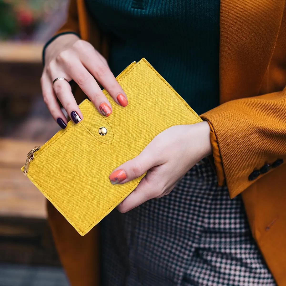 Travelambo RFID Wallet Women Large Size Bifold Multi Card Wallet Case with Zipper Pocket, 15 Card Slots, Yellow | Genuine Leather, RFID Blocking - view 3