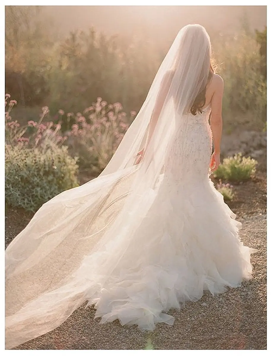 EllieWely 1 Tier Plain Tulle Wedding Bridal Veil Ivory 3M | Classic Elegant Bridal Accessory - view 7