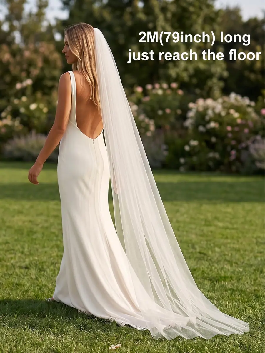 EllieWely 1 Tier Plain Tulle Wedding Bridal Veil Ivory 3M | Classic Elegant Bridal Accessory - view 4
