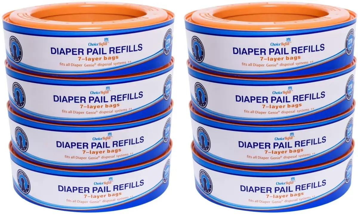ChoiceRefill Diaper Pail Refill Bags 2600 Count (8-Pack) | Odor-Locking 7-Layer Film for Diaper Genie Pails - main product image
