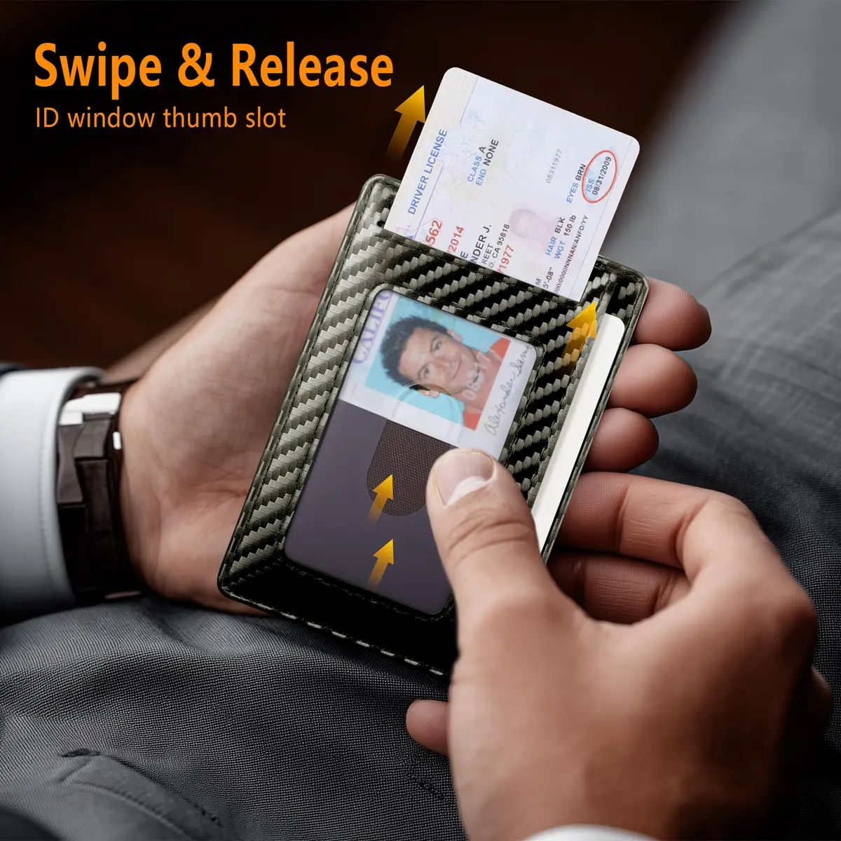 Travelambo Slim Minimalist Wallet for Men, RFID Blocking Credit Card Holder, Front Pocket ID Card Case, Gray | 0.3 cm (0.12") Thick - view 6
