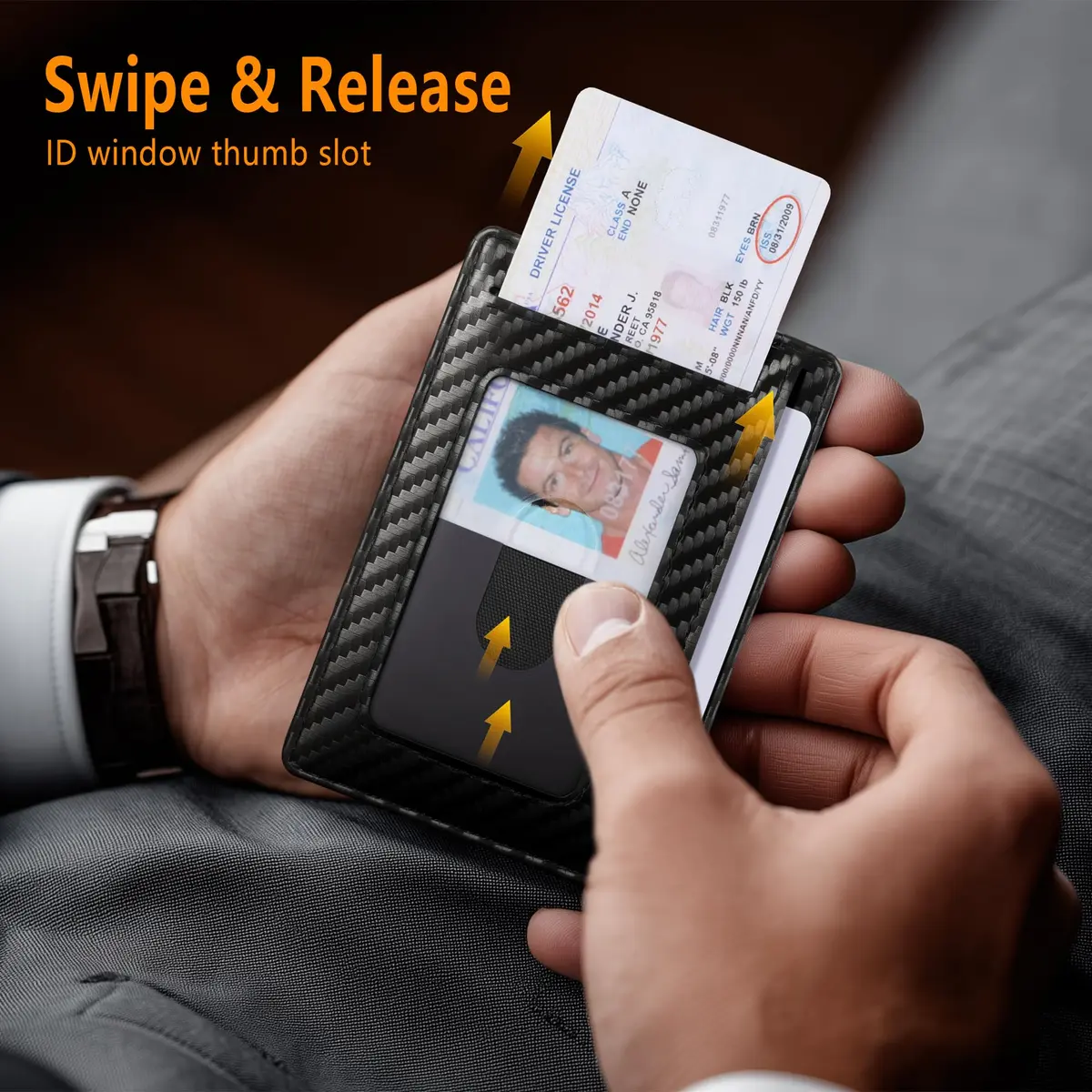 Travelambo Slim Minimalist Wallet for Men, RFID Blocking Credit Card Holder, Front Pocket ID Card Case, Black | 8.38 cm x 10.41 cm x 0.3 cm - view 6