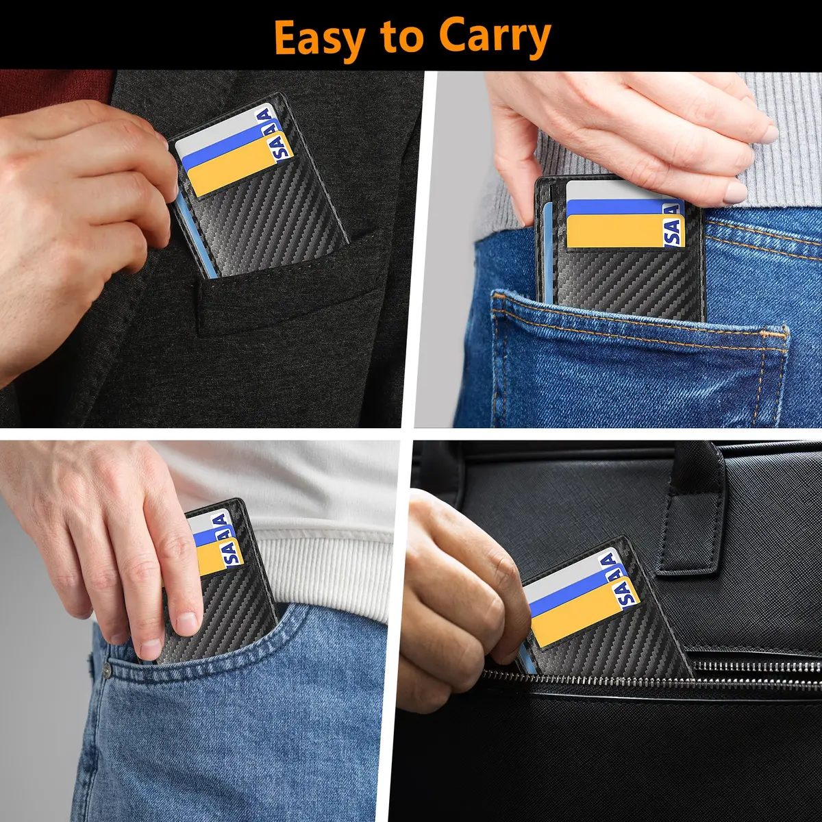 Travelambo Slim Minimalist Wallet for Men, RFID Blocking Credit Card Holder, Front Pocket ID Card Case, Black | 8.38 cm x 10.41 cm x 0.3 cm - view 8