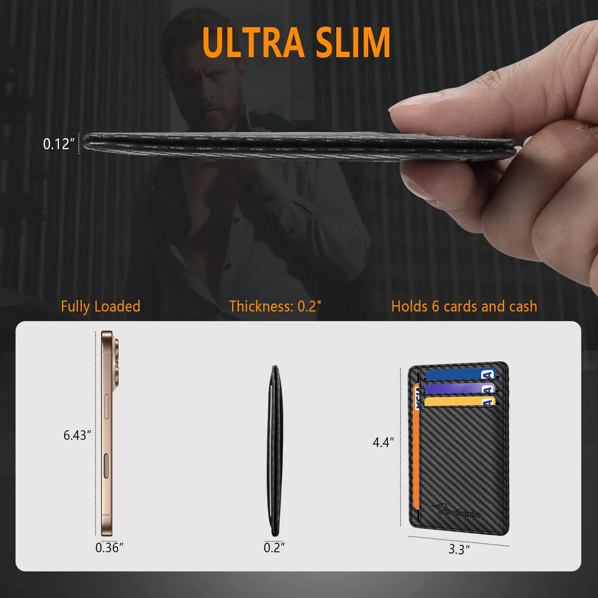 Travelambo Slim Minimalist Wallet for Men, RFID Blocking Credit Card Holder, Front Pocket ID Card Case, Black | 8.38 cm x 10.41 cm x 0.3 cm - view 3