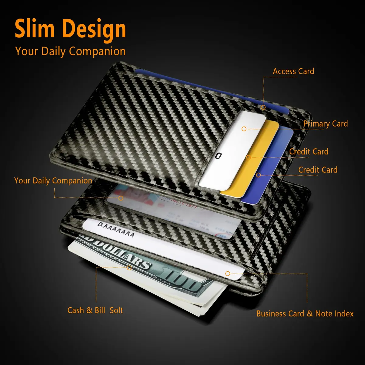 Travelambo Slim Minimalist Wallet for Men, RFID Blocking Credit Card Holder, Front Pocket ID Card Case, Black | 8.38 cm x 10.41 cm x 0.3 cm - view 4