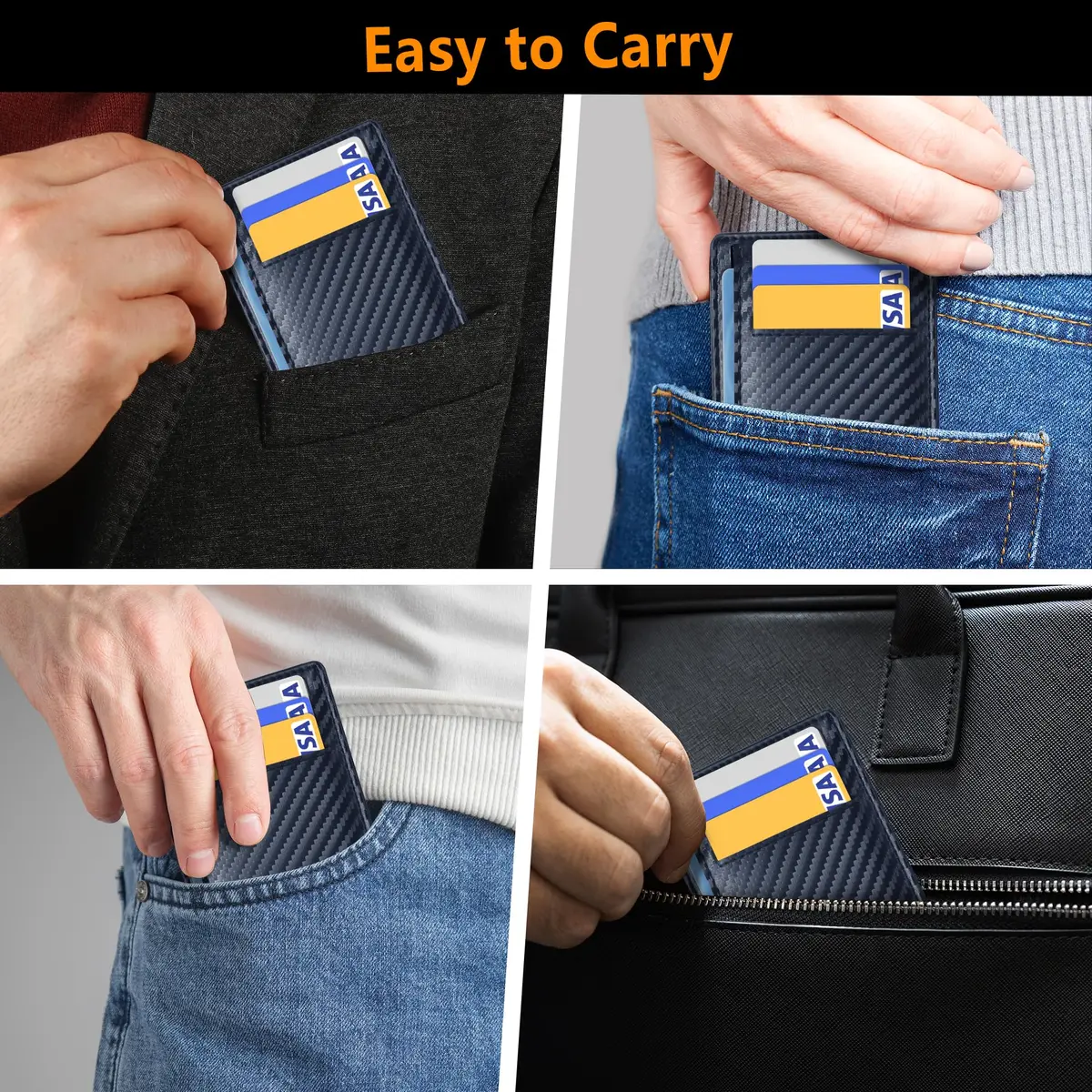 Travelambo Slim Minimalist Wallet for Men, RFID Blocking Front Pocket Card Holder, Navy Blue | Lightweight & Durable Faux Leather - view 8