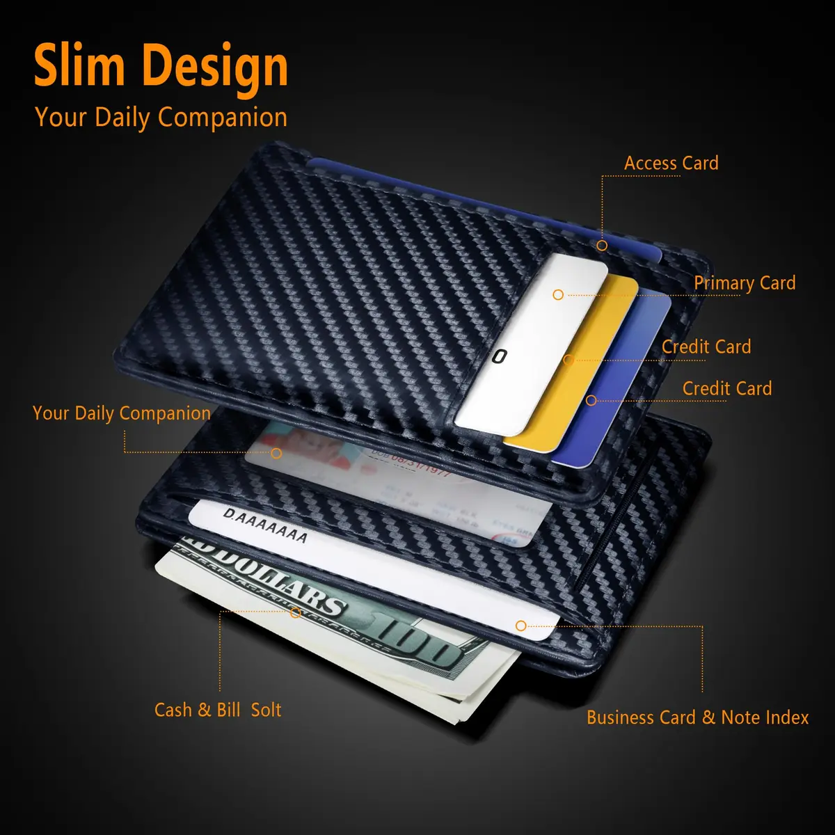 Travelambo Slim Minimalist Wallet for Men, RFID Blocking Front Pocket Card Holder, Navy Blue | Lightweight & Durable Faux Leather - view 4