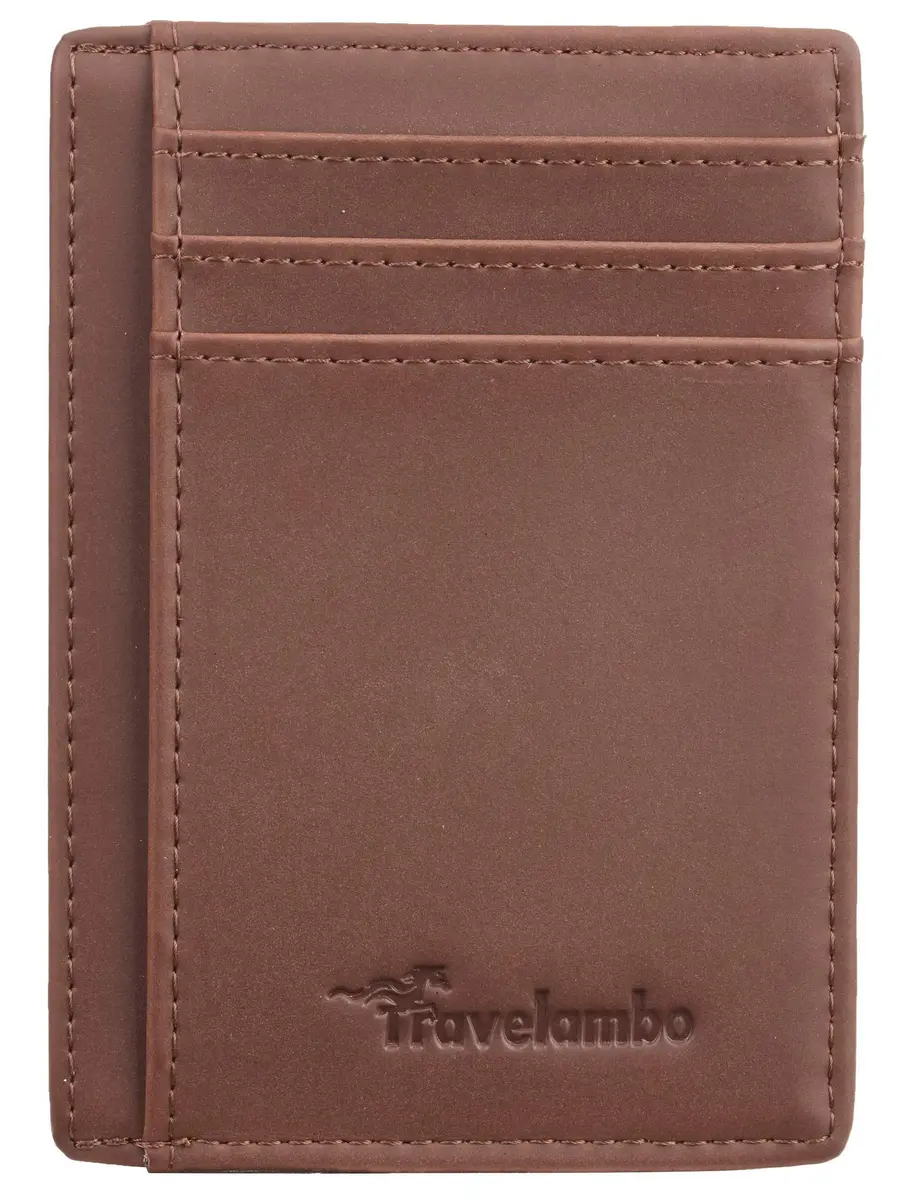 Travelambo Slim Minimalist Leather Wallet RFID Blocking Front Pocket 0.12" (3.3" x 4.1") | Genuine Leather, 6 Card Slots - view 4