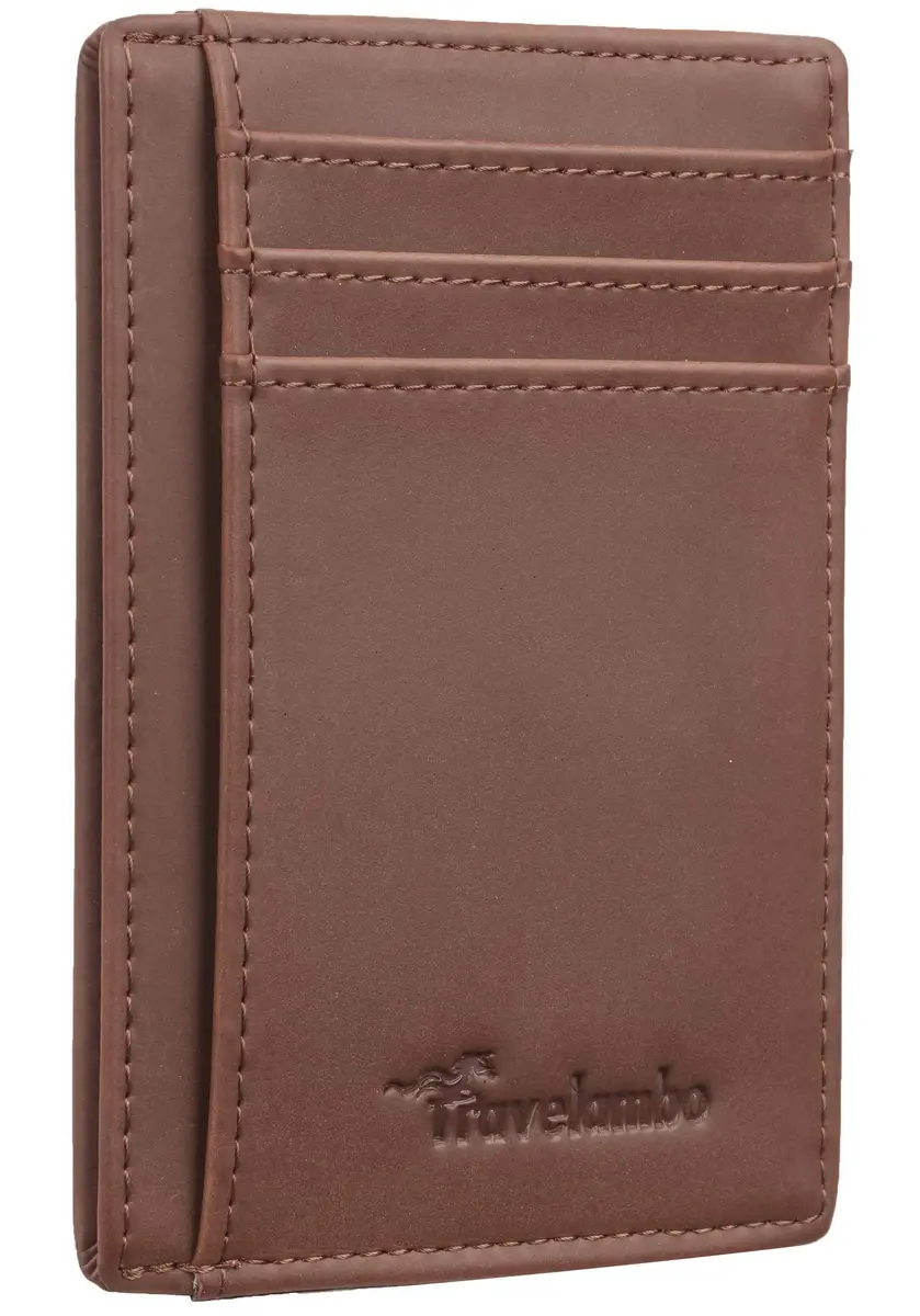 Travelambo Slim Minimalist Leather Wallet RFID Blocking Front Pocket 0.12" (3.3" x 4.1") | Genuine Leather, 6 Card Slots - main product image