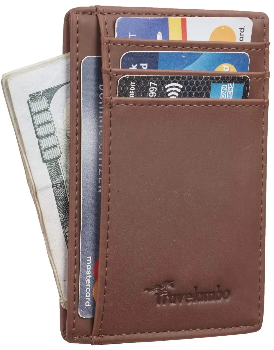 Travelambo Slim Minimalist Leather Wallet RFID Blocking Front Pocket 0.12" (3.3" x 4.1") | Genuine Leather, 6 Card Slots - view 2