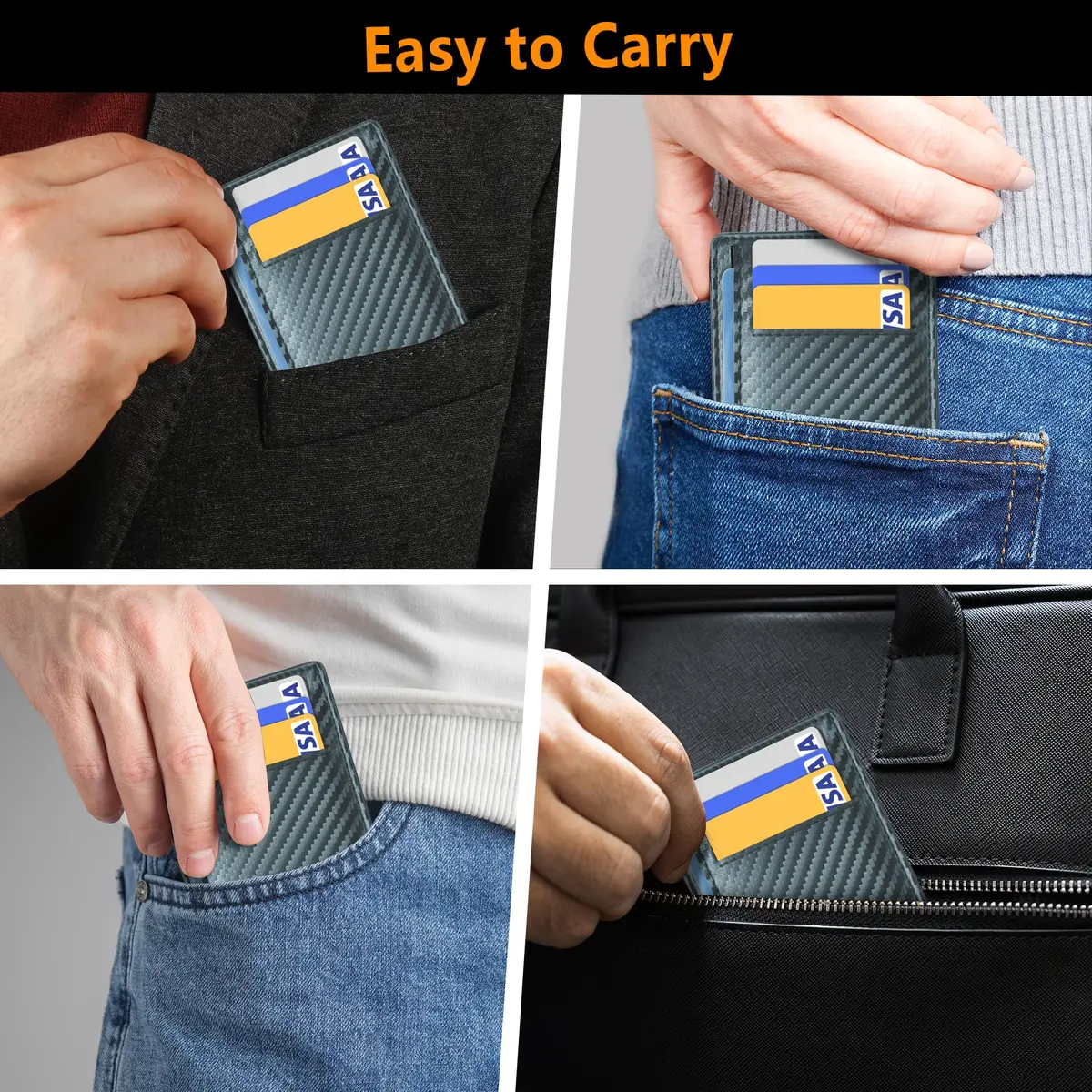 Travelambo Slim Minimalist Wallet for Men, RFID Blocking Credit Card Holder, Front Pocket ID Card Case, Blue | 8.2cm (3.3" X 4.1") - view 8