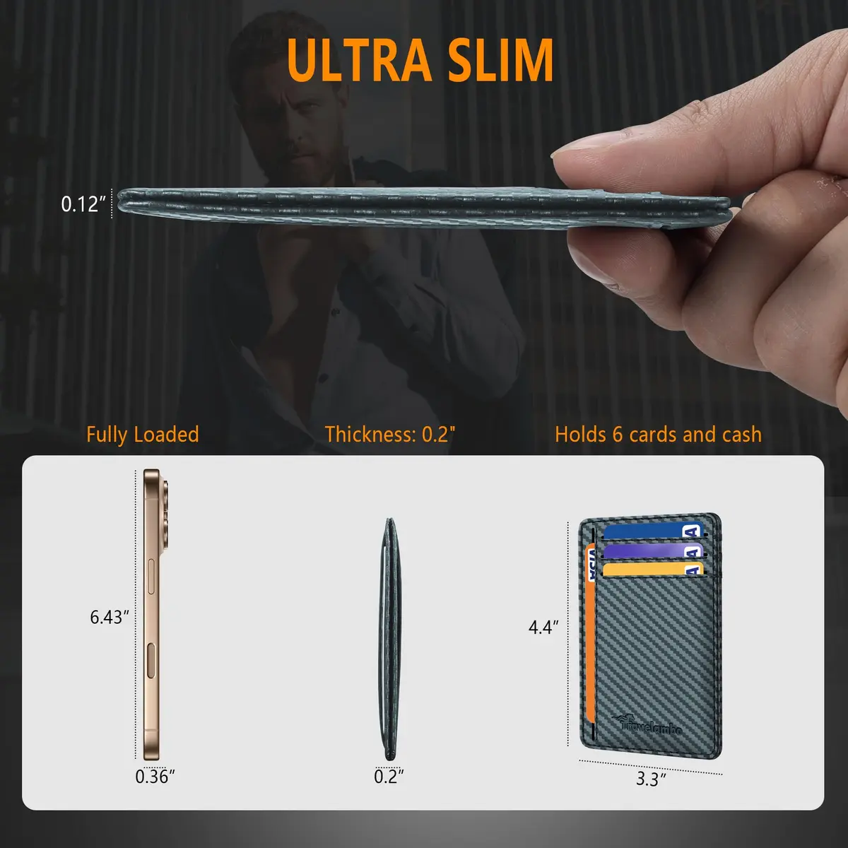 Travelambo Slim Minimalist Wallet for Men, RFID Blocking Credit Card Holder, Front Pocket ID Card Case, Blue | 8.2cm (3.3" X 4.1") - view 3