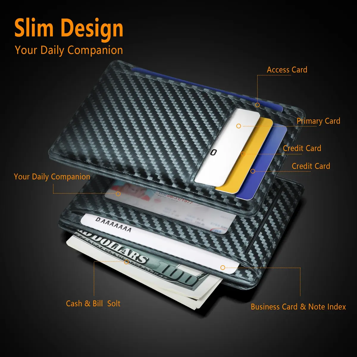 Travelambo Slim Minimalist Wallet for Men, RFID Blocking Credit Card Holder, Front Pocket ID Card Case, Blue | 8.2cm (3.3" X 4.1") - view 4