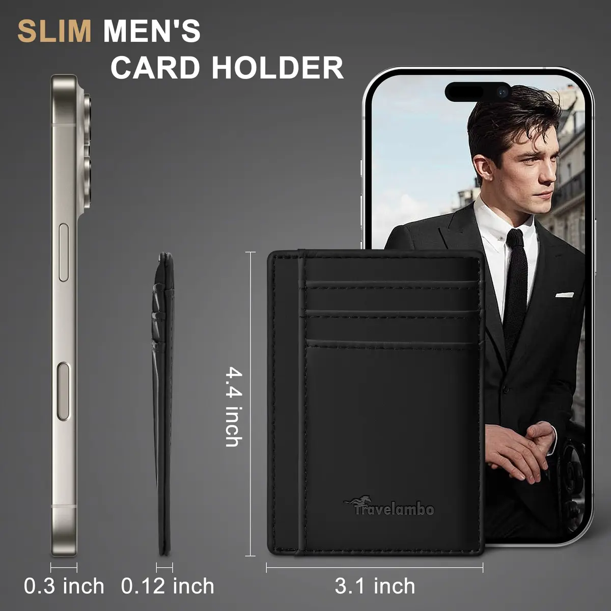 Travelambo Slim Wallet Front Pocket Minimalist Leather RFID Blocking 0.12 inch Thick - view 5