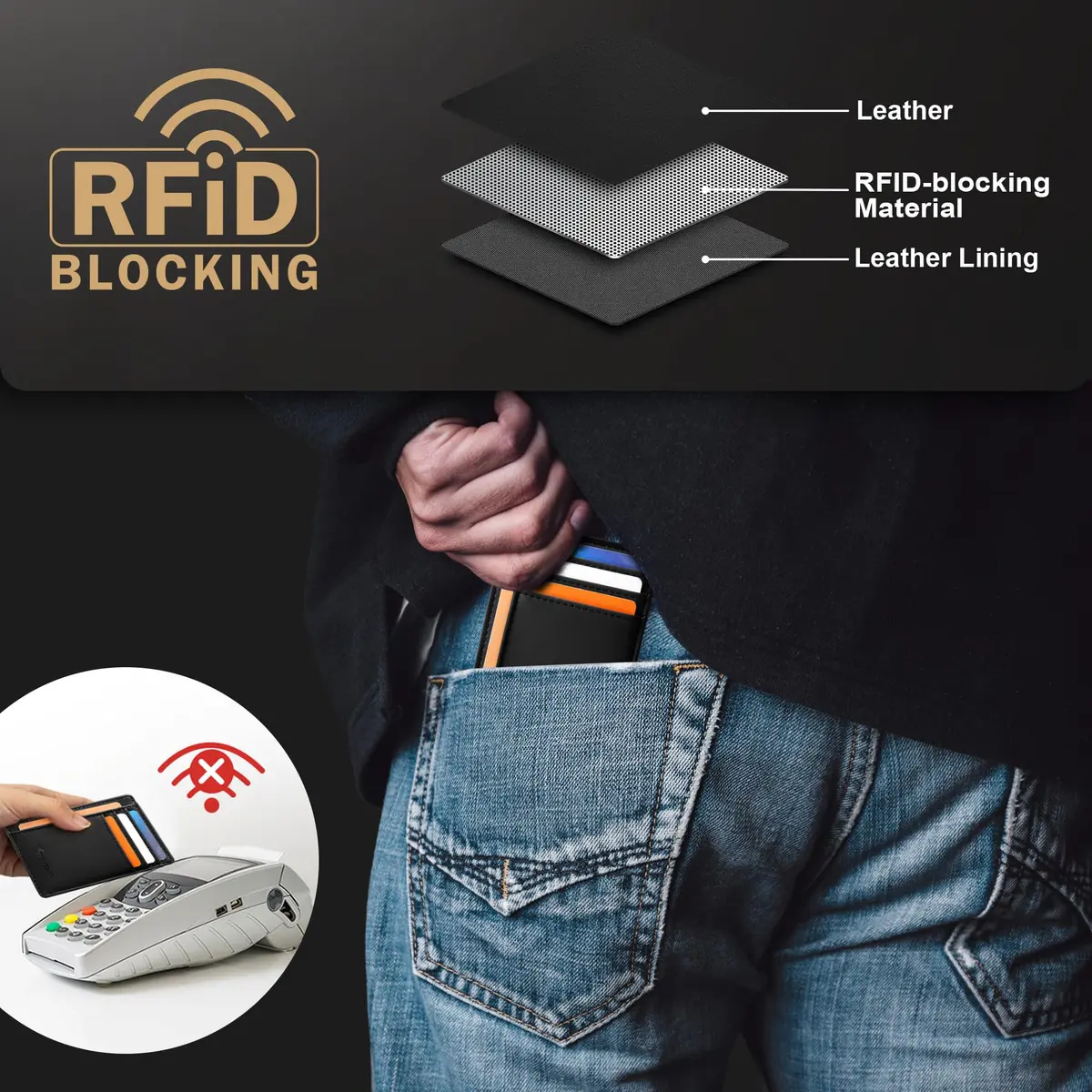 Travelambo Slim Wallet Front Pocket Minimalist Leather RFID Blocking 0.12 inch Thick - view 6
