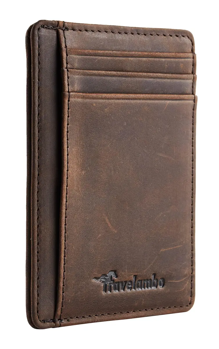 Travelambo Slim Leather Wallet Front Pocket RFID Blocking 0.12" (3.1" x 4.4" x 0.12") | Minimalist Card Holder for Men - main product image