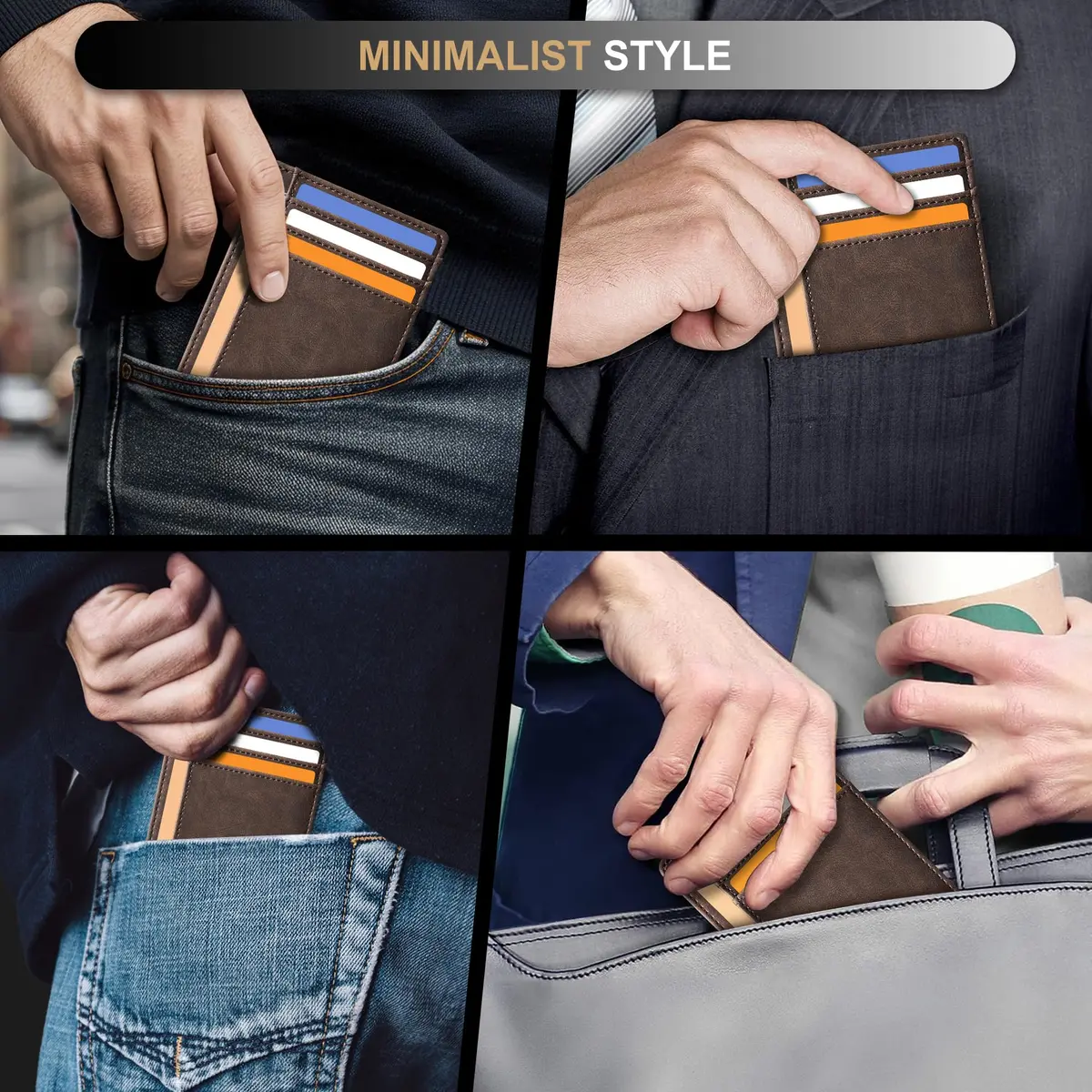 Travelambo Slim Leather Wallet Front Pocket RFID Blocking 0.12" (3.1" x 4.4" x 0.12") | Minimalist Card Holder for Men - view 7