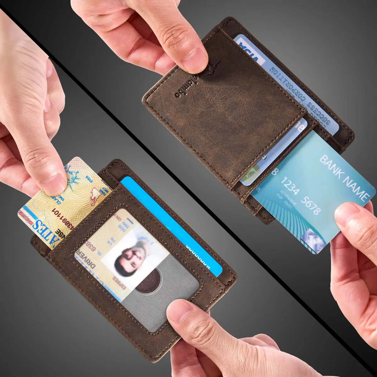 Travelambo Slim Leather Wallet Front Pocket RFID Blocking 0.12" (3.1" x 4.4" x 0.12") | Minimalist Card Holder for Men - view 8