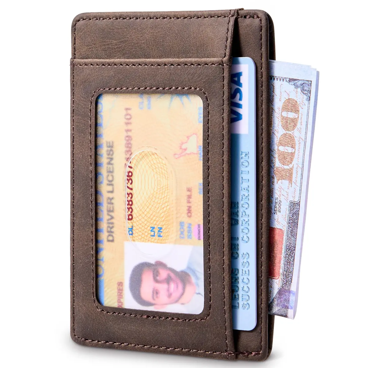 Travelambo Slim Leather Wallet Front Pocket RFID Blocking 0.12" (3.1" x 4.4" x 0.12") | Minimalist Card Holder for Men - view 2