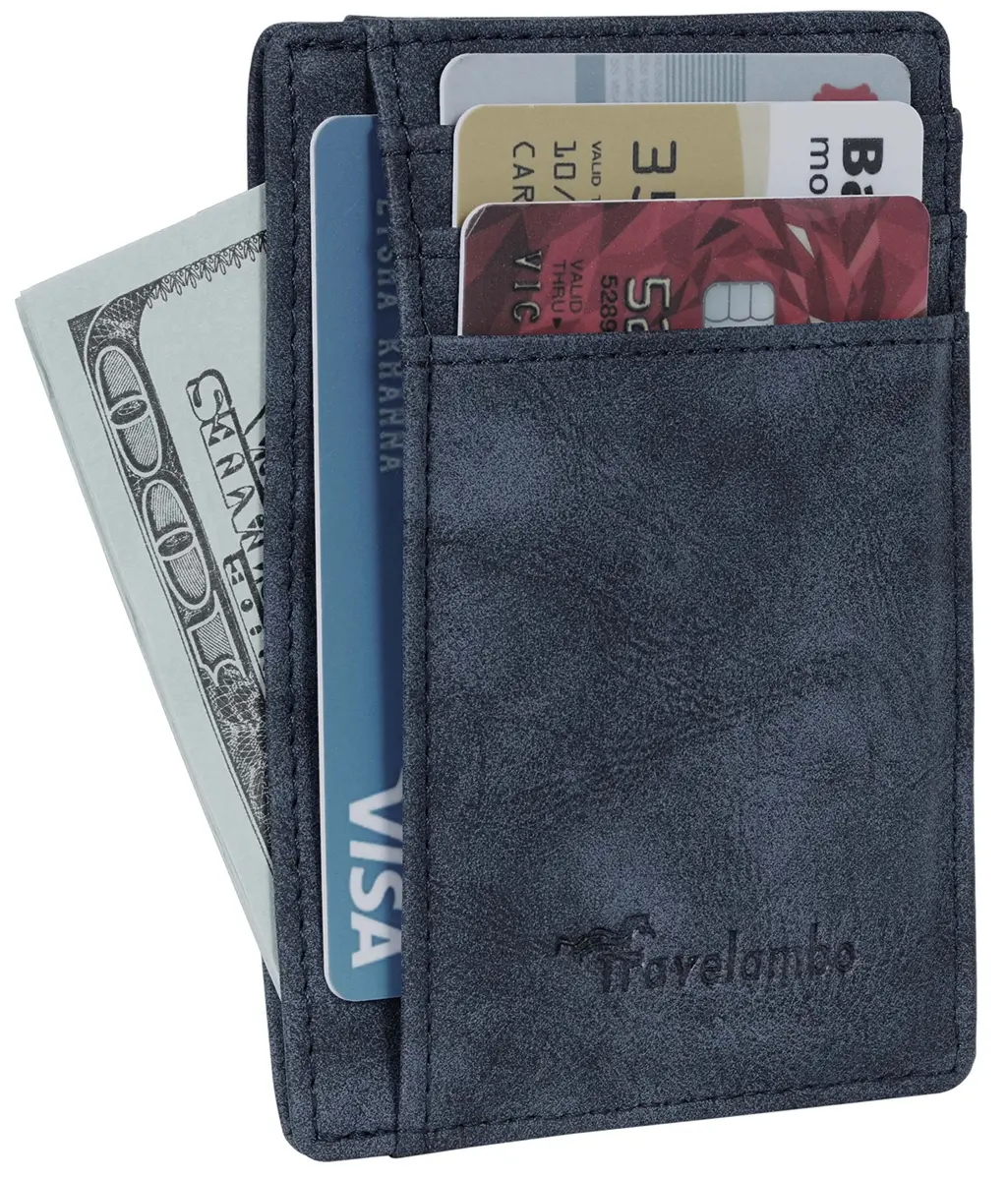 Travelambo Slim Wallet Front Pocket Minimalist Leather RFID Blocking Medium Size | Compact & Secure - view 2