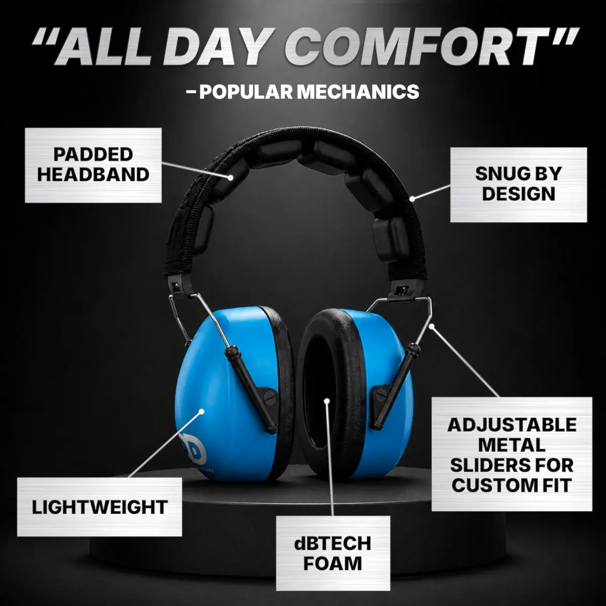 Decibel Defense 37 dB NRR Blue Safety Earmuffs | Superior Noise Reduction for Shooting & Construction - view 4