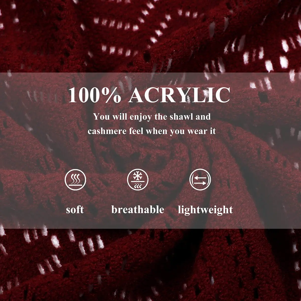sy soul young Knit Shawl Wrap for Women Ladies Fringe Poncho Cape One Size Burgundy | Casual Loose Winter Summer - view 7