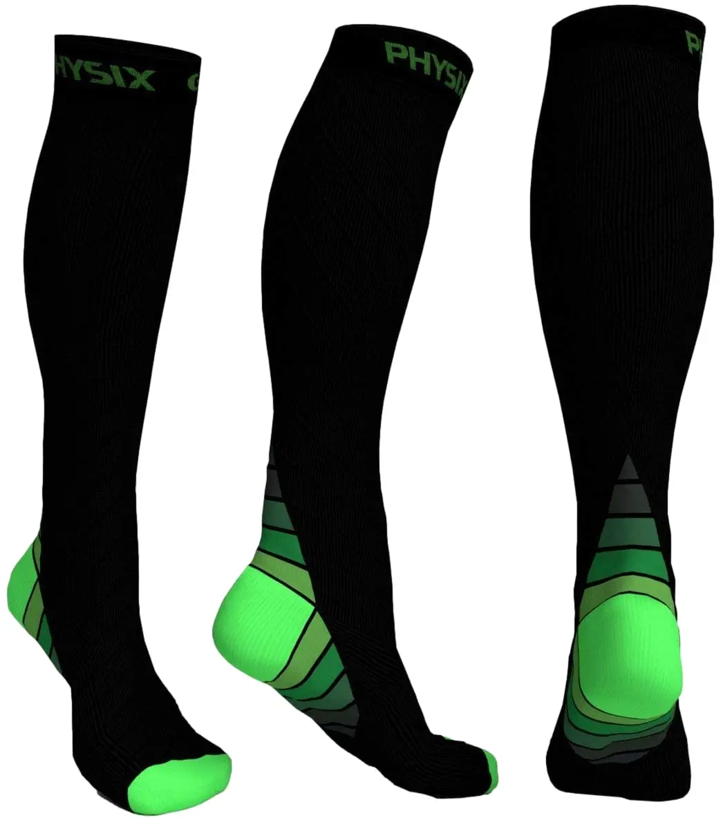 Physix Gear Sport Compression Socks L/XL Black/Green | Graduated Compression for Circulation & Athletic Support - main product image