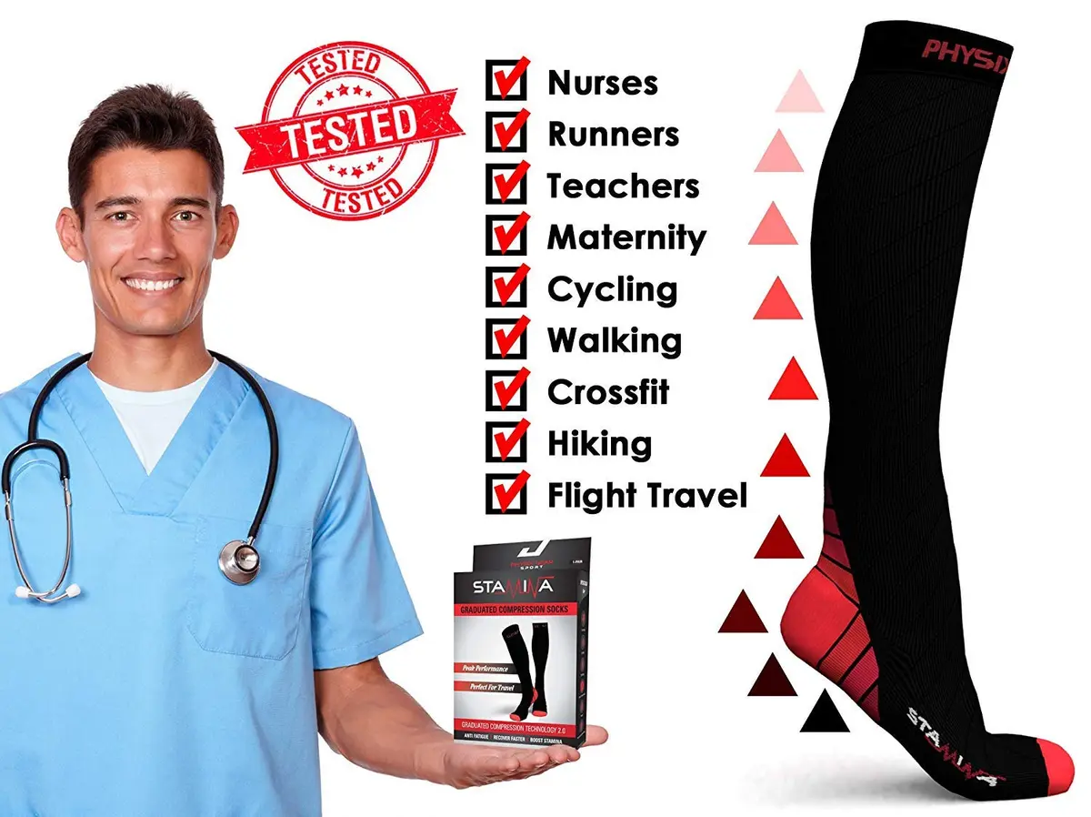 Physix Gear Sport Compression Socks Black/Red L/XL | Graduated Compression for Circulation & Travel - view 5