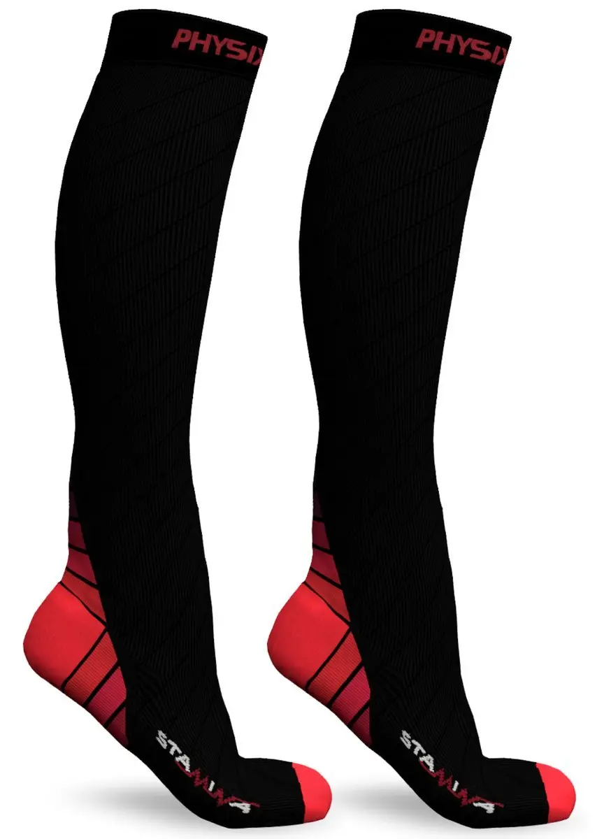 Physix Gear Sport Compression Socks Black/Red L/XL | Graduated Compression for Circulation & Travel - view 4