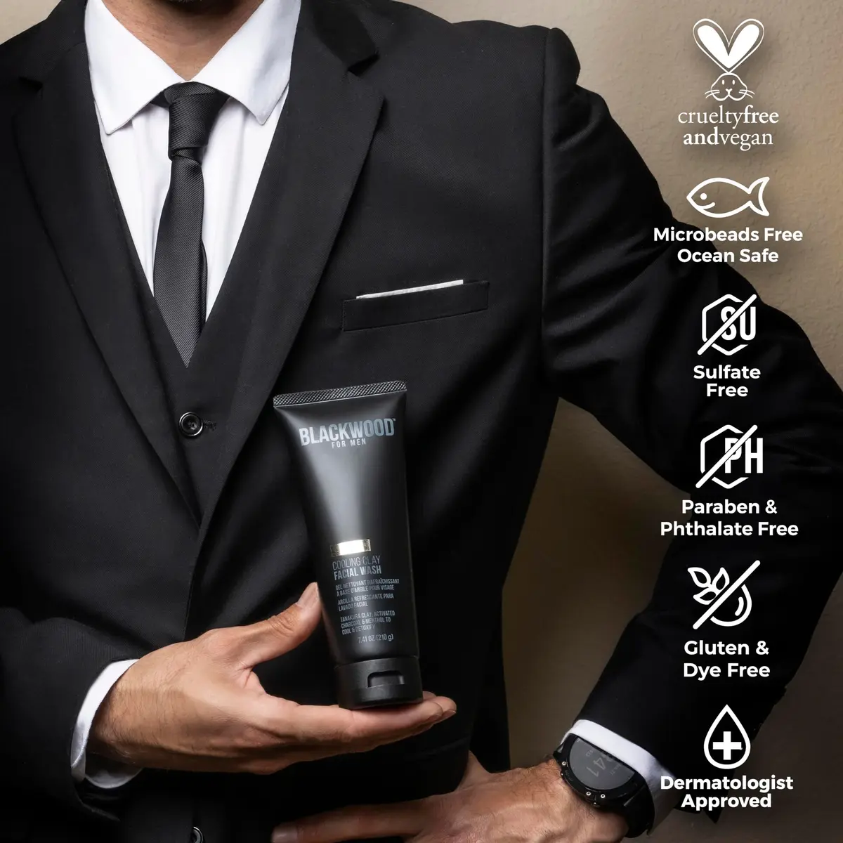 Blackwood For Men Cooling Clay Face Wash 125ml (4.23 oz) | Deep Cleansing & Acne Treatment - view 3